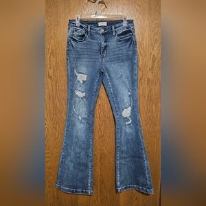 Bailey Made Botique High Rise Wide Leg Flare Distressed Jeans